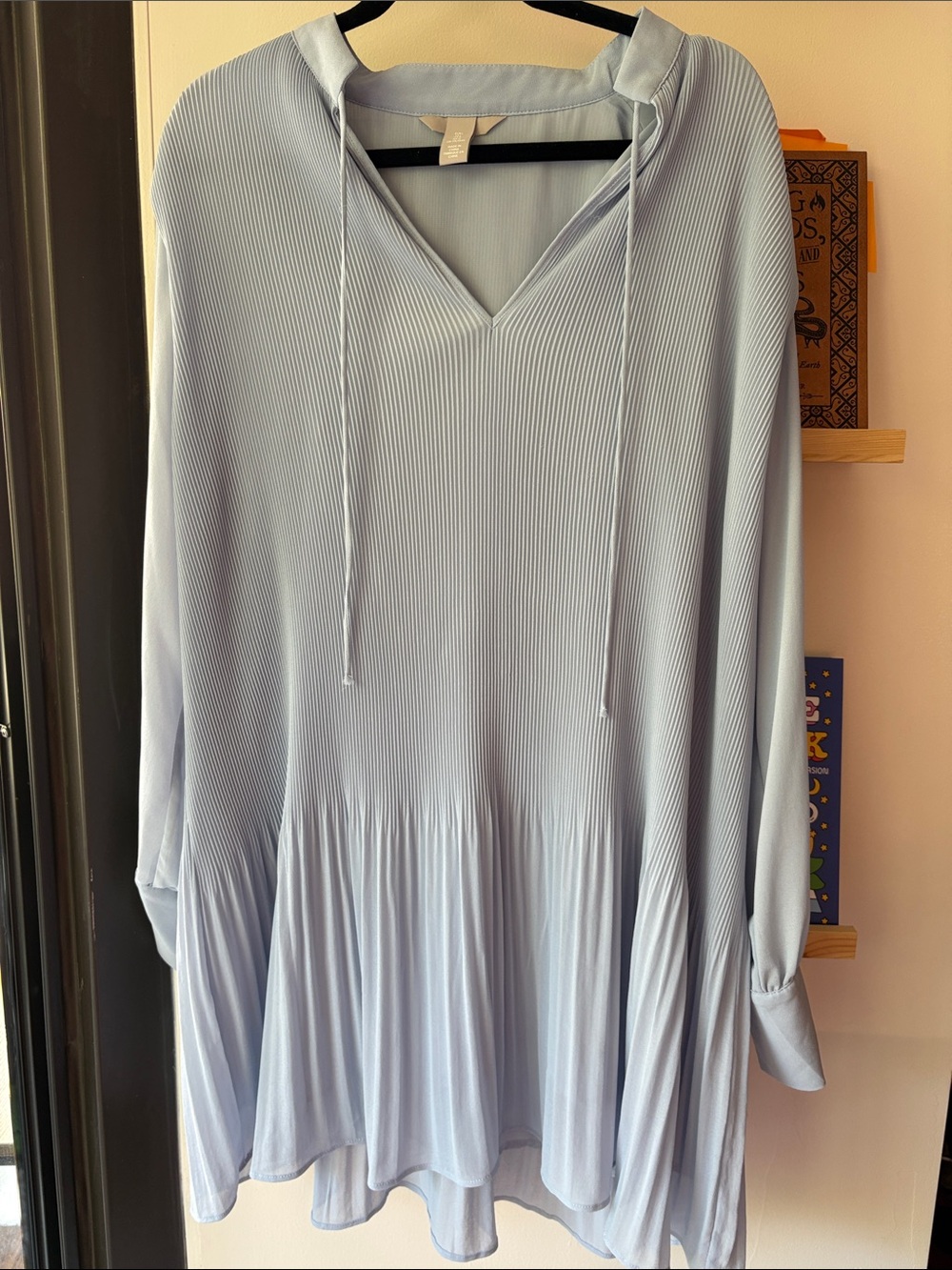 H&M Light Blue Pleated V-Neck Tunic Dress